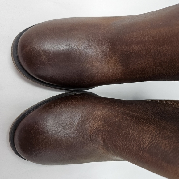 BP. Lance Womens Cognac Leather Booties Sz 8M Wood Block Stacked Heels Winter - Picture 7 of 13